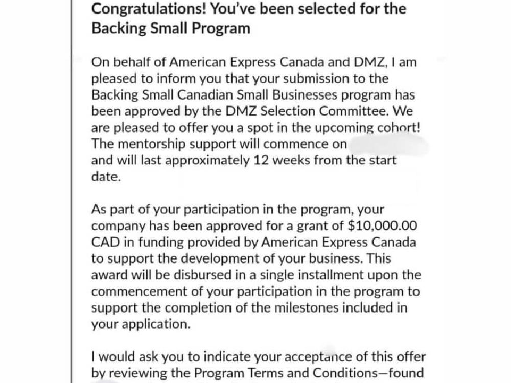 Small Business Owner, American Express Canada, DMZ Backing Small Program grant ceremony