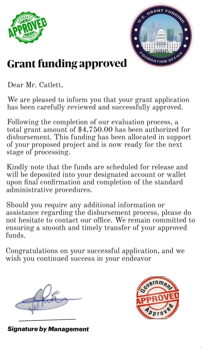 Mr. Catlett, U.S. Grant Funding Foundation Office grant ceremony